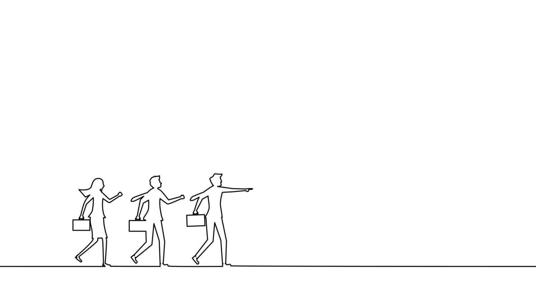 one line drawing of three people walking with briefcases vector