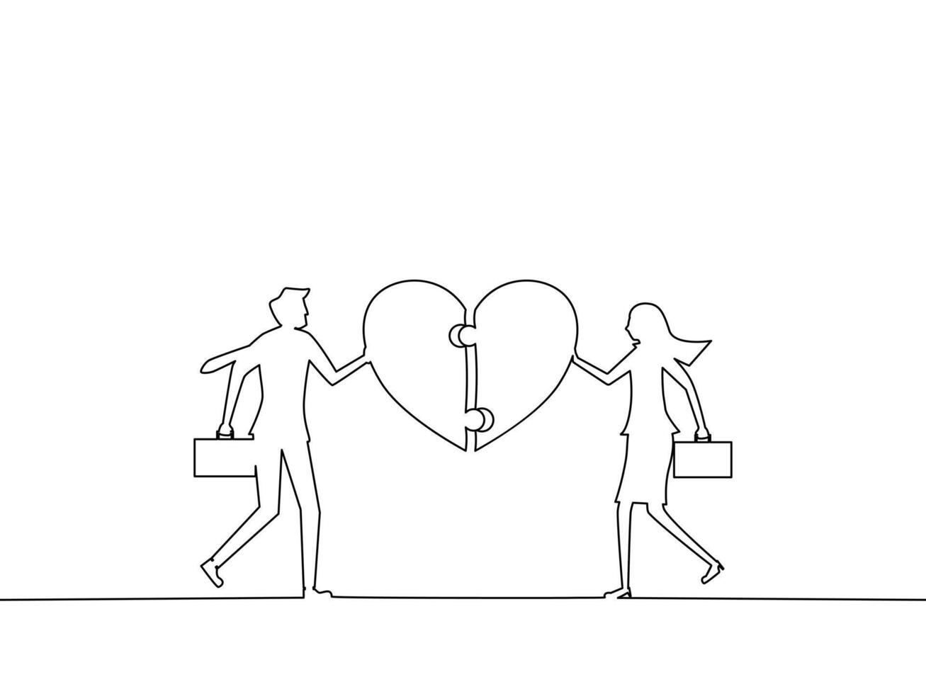 one line drawing of a man and woman holding a heart shaped piece of paper vector
