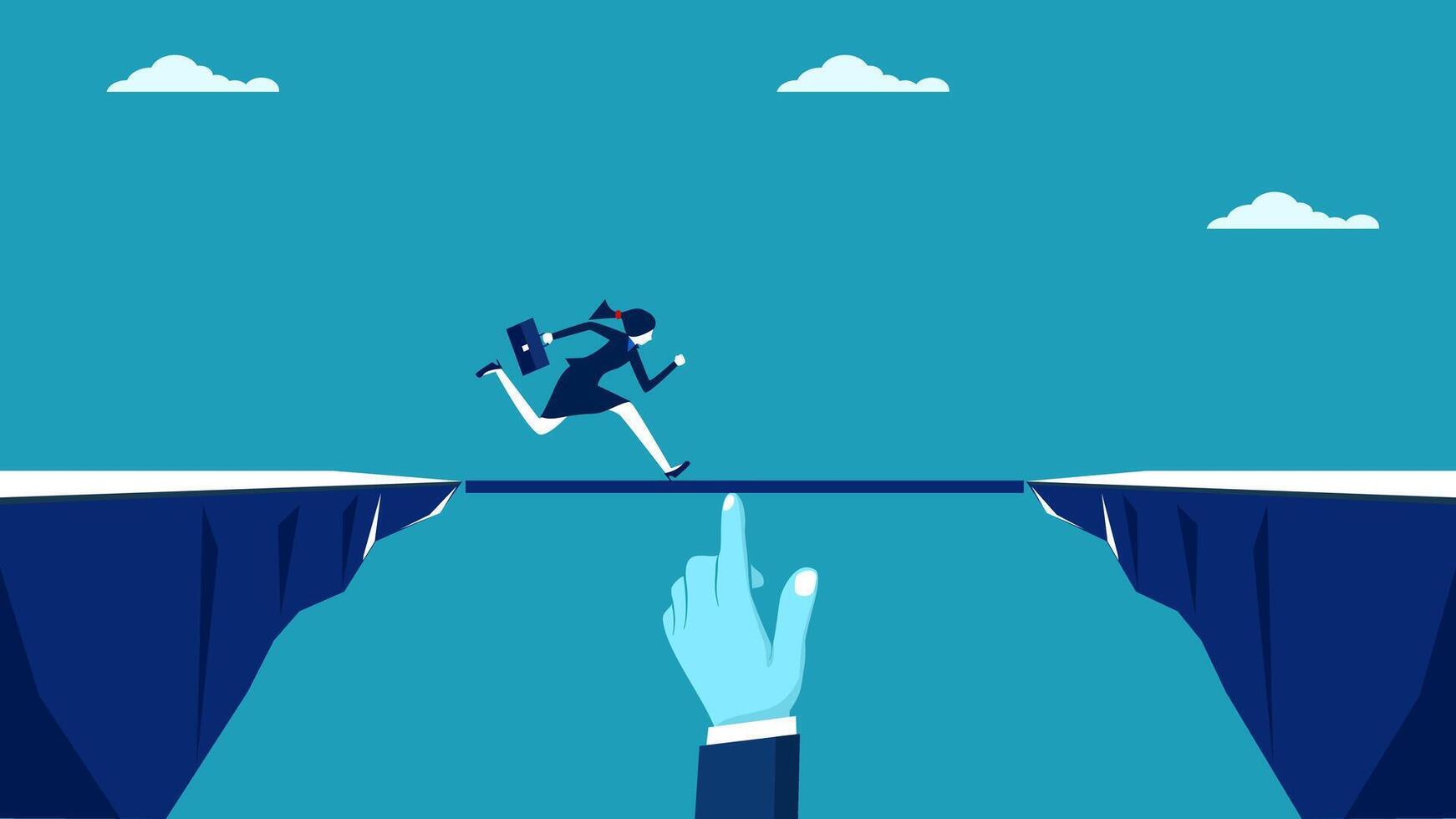 businessman running across the gap between two cliffs vector