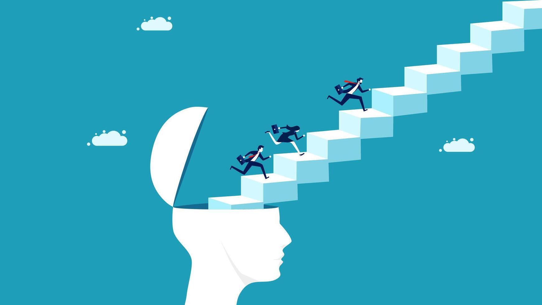 businessman climbing up the stairs to the top of the brain vector