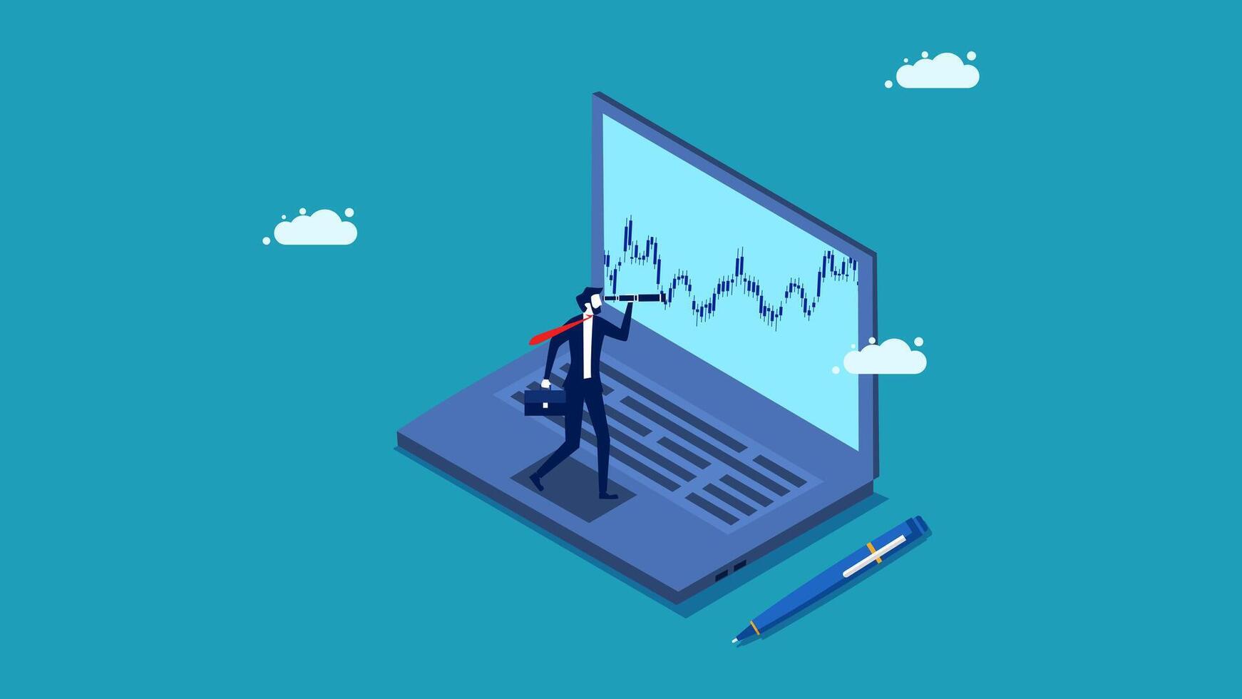 businessman looking at chart on laptop vector