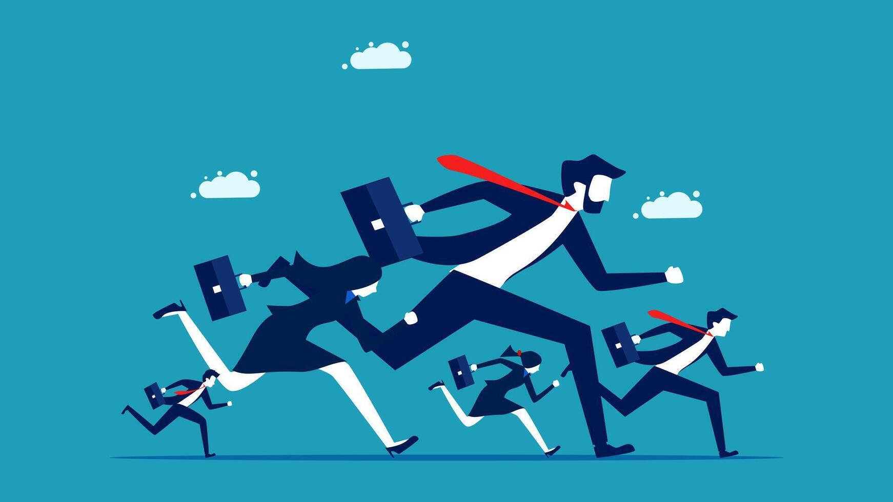 business people running with briefcases and running in a group vector