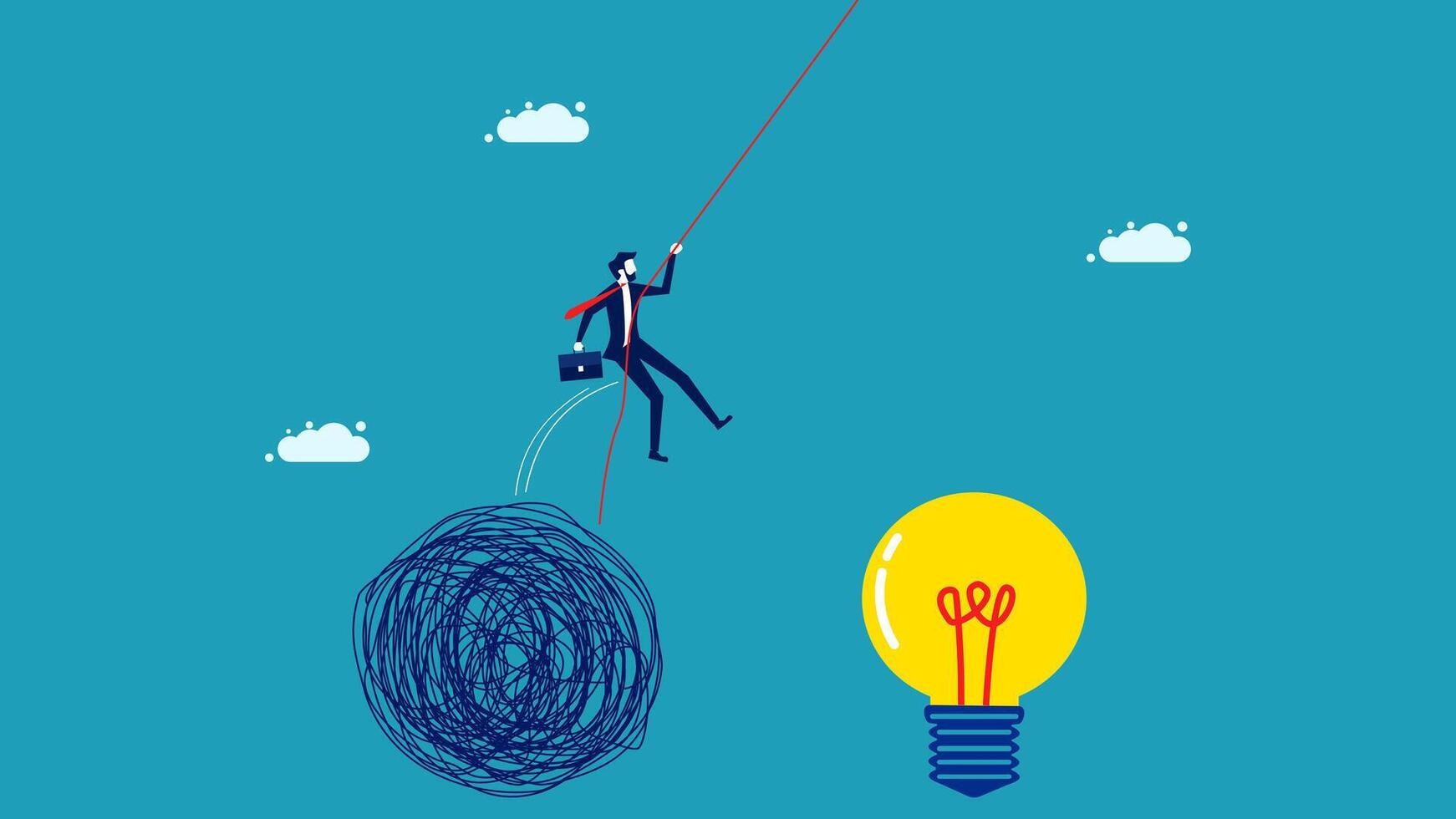 businessman on rope with light bulb and idea vector