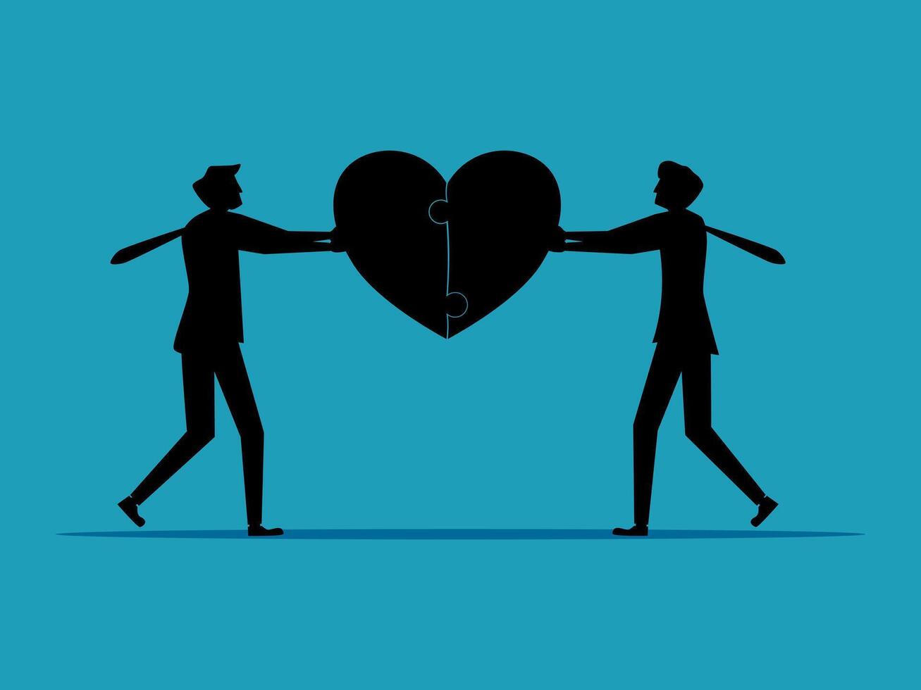 two men holding a heart shape in silhouette vector