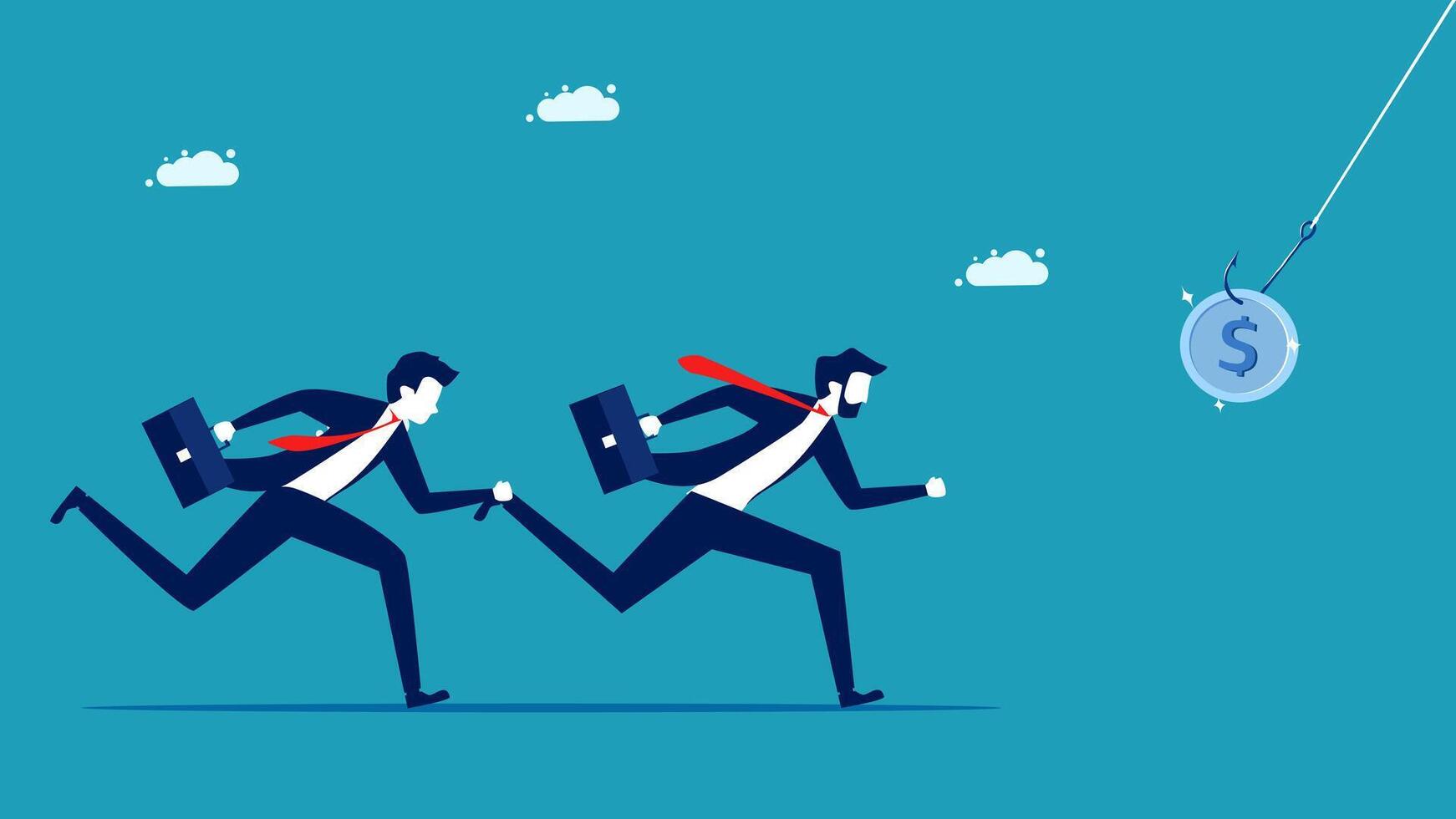 two businessmen running to catch a coin vector