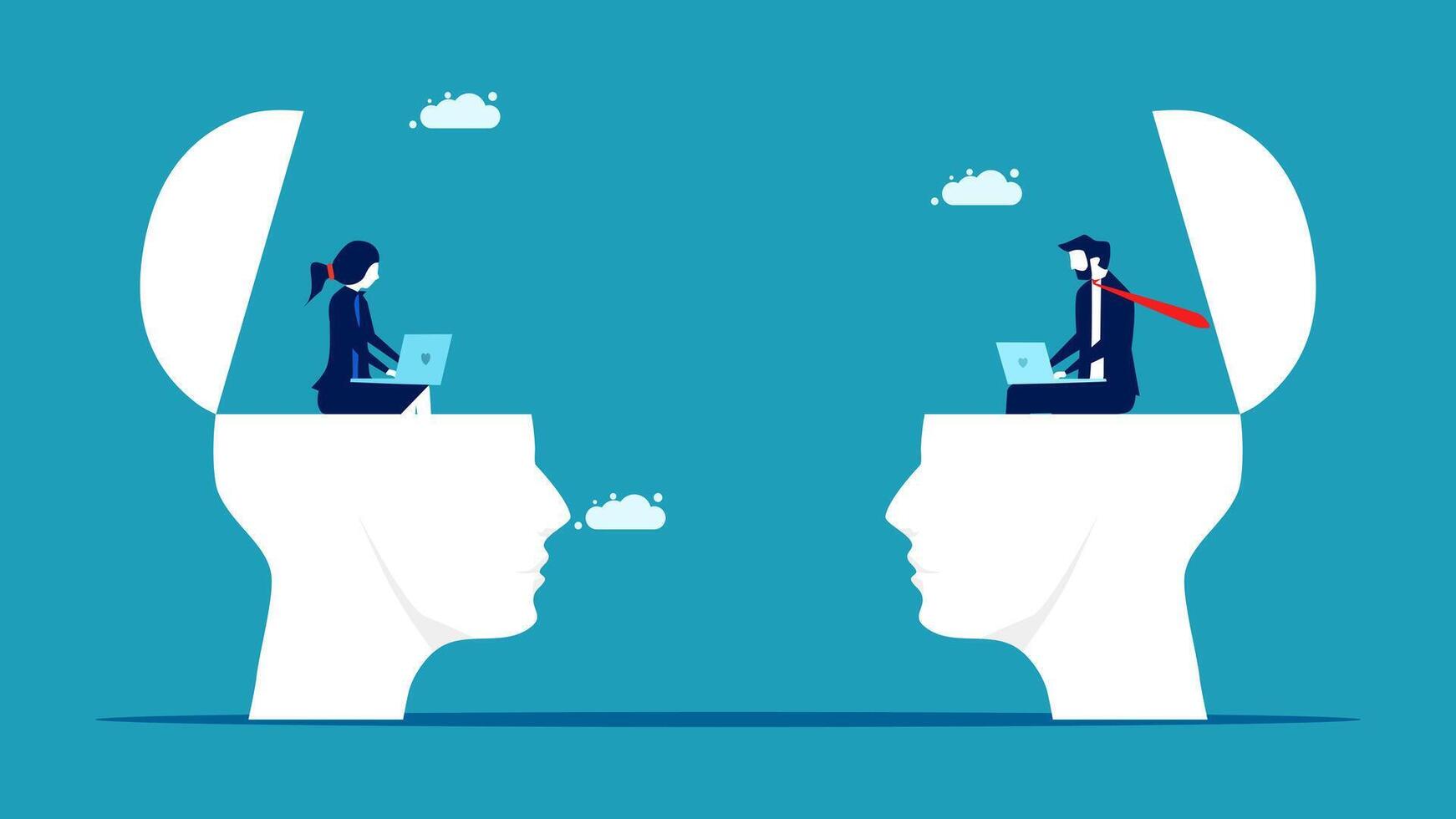 two people sitting on top of each other, one with a laptop and the other with a red vector