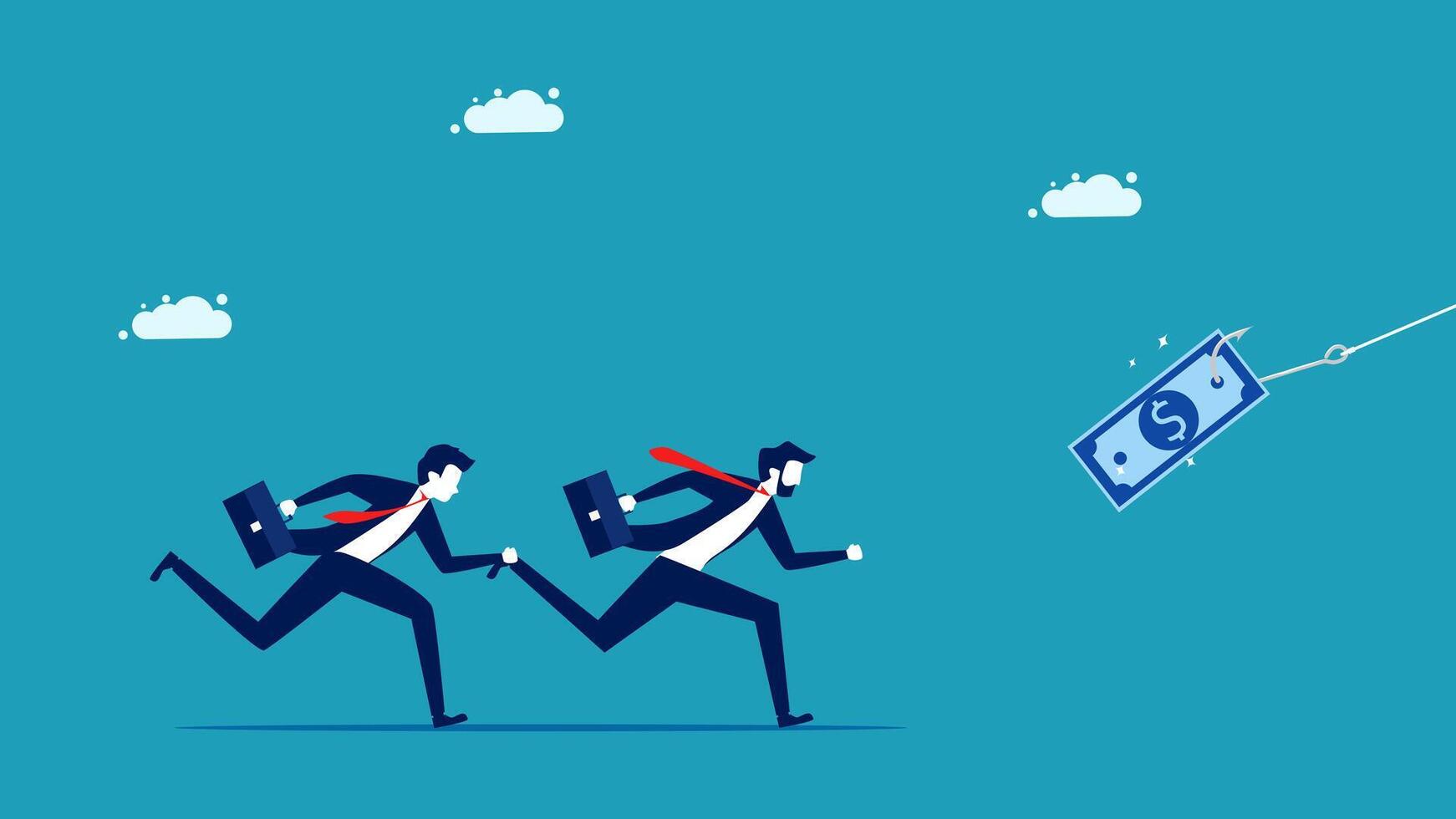 businessmen running to catch a money bag vector