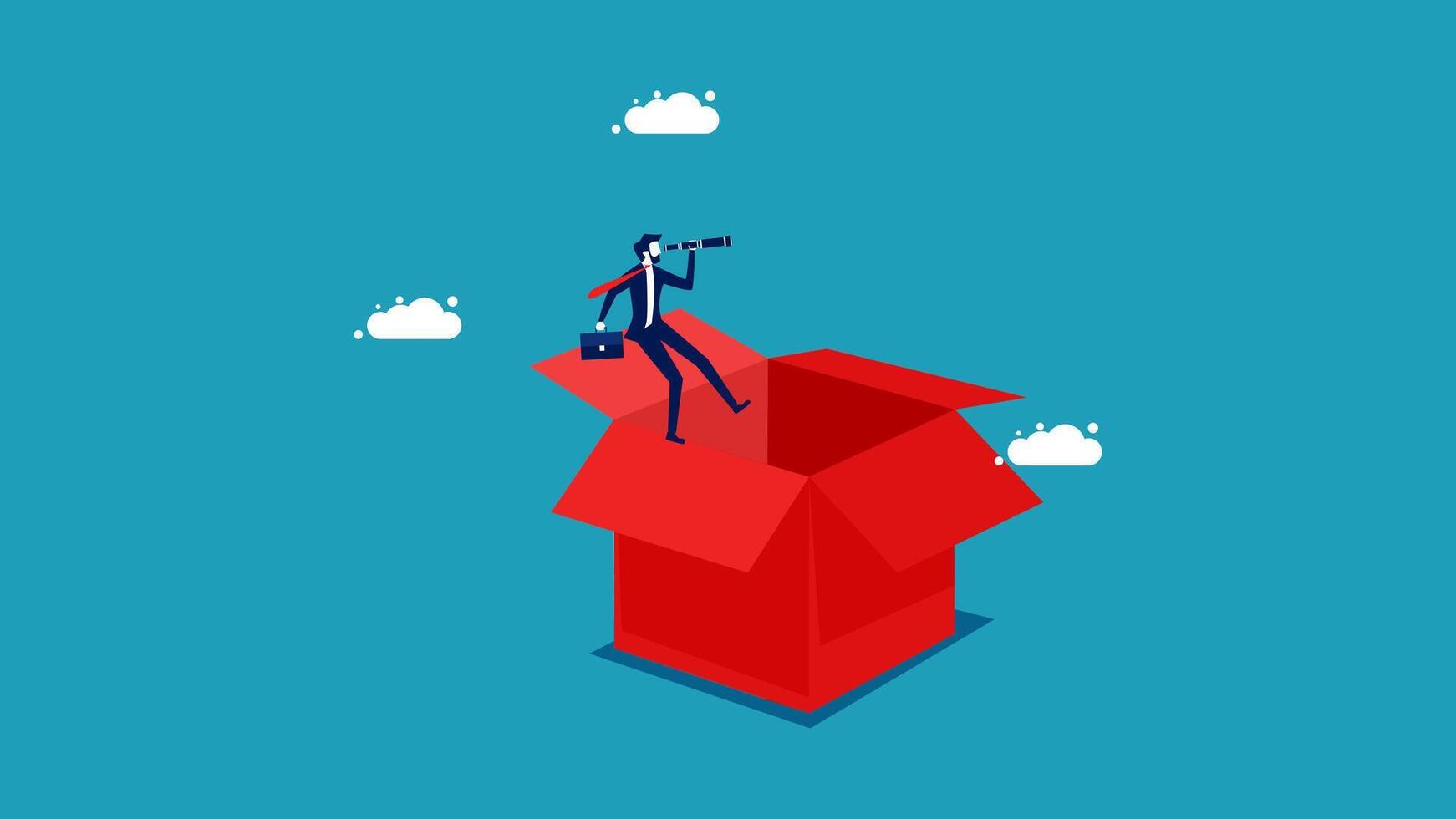 businessman standing in a red box with a ladder vector