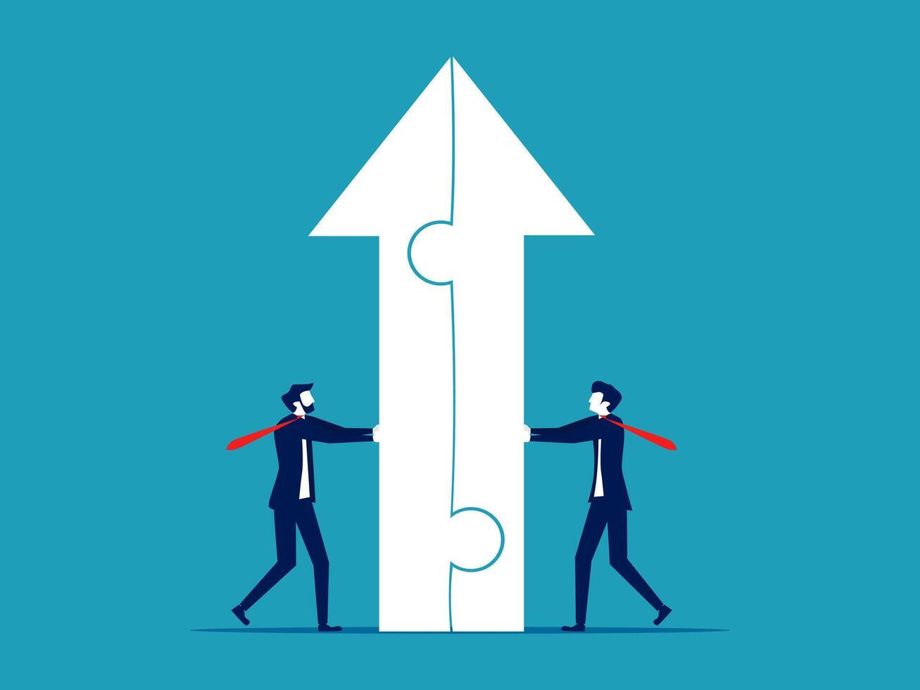 two businessmen are holding a large arrow together vector