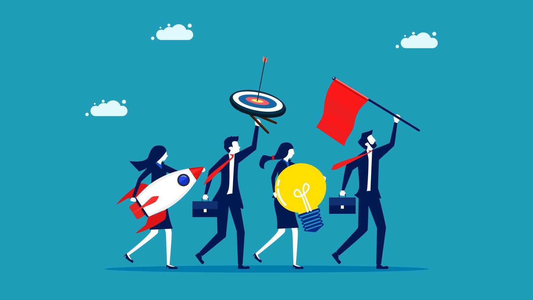 business people with red flags and rocket vector
