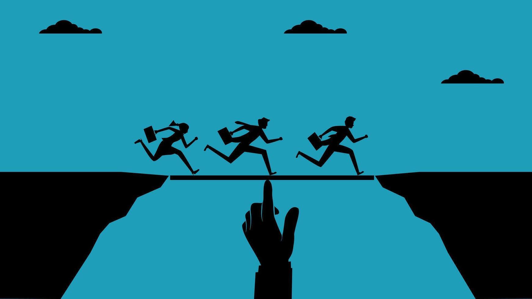 business people running across a bridge with one hand holding it up vector
