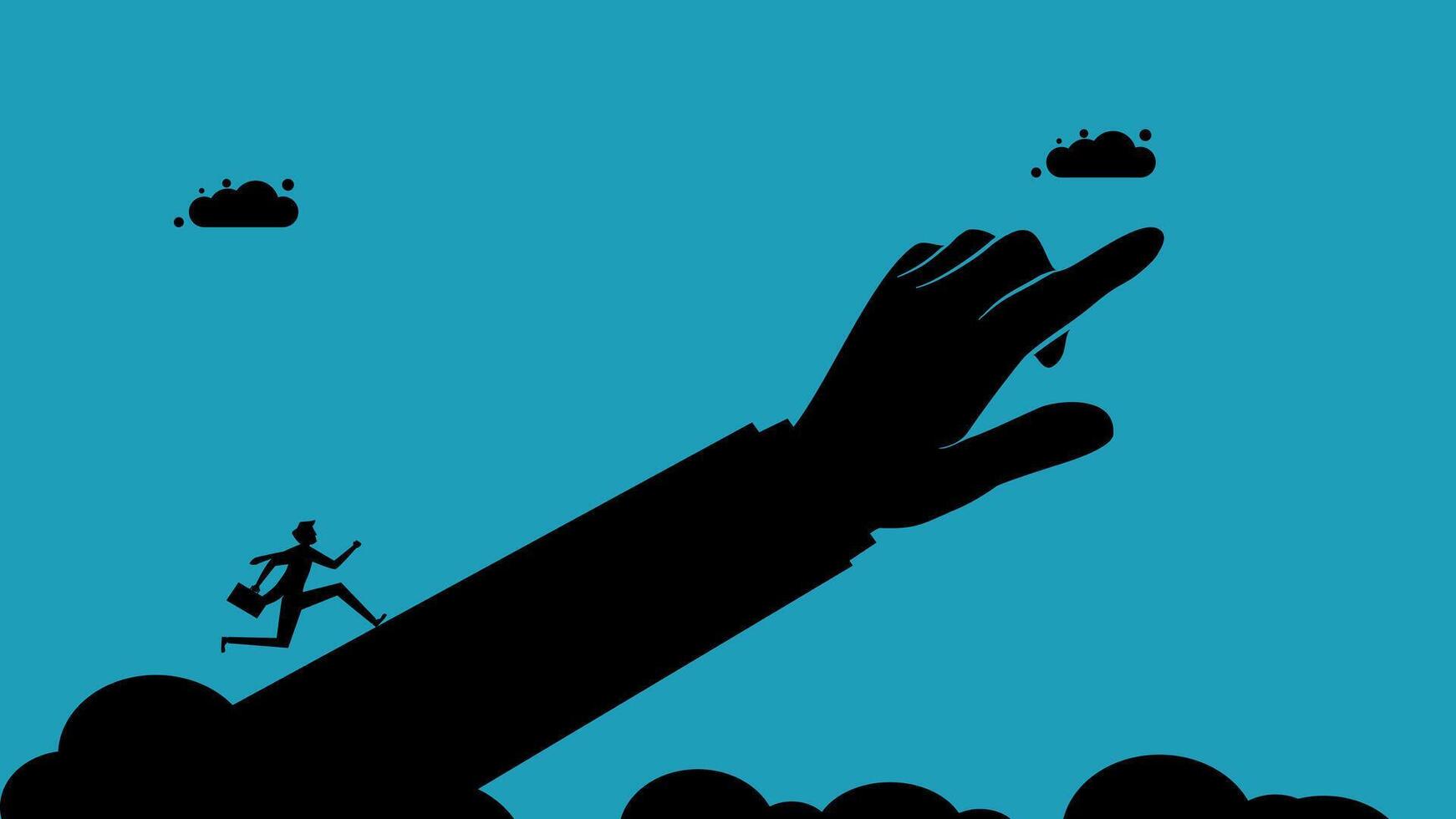 a hand reaching out to a man on a cloud vector