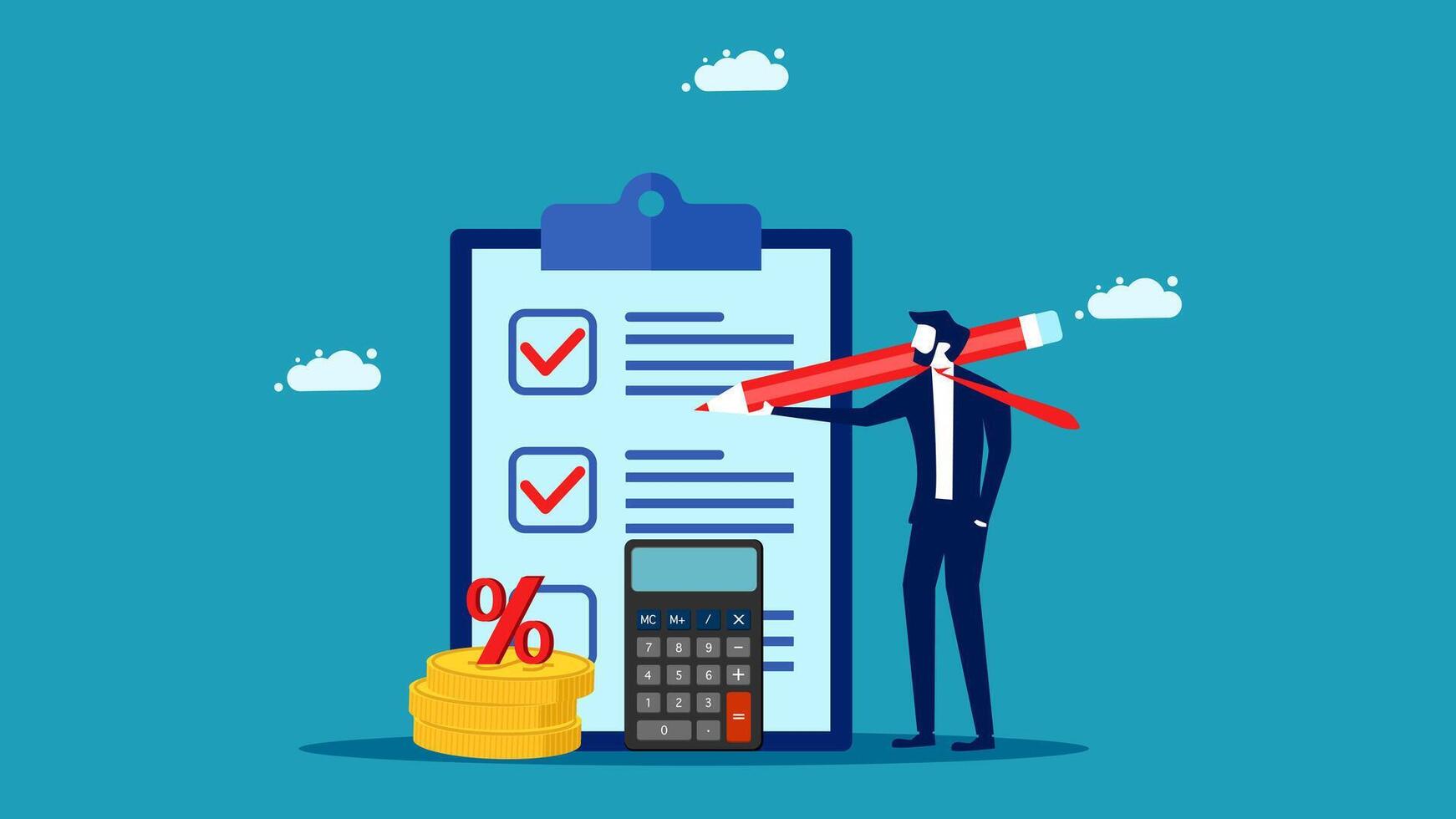 businessman with pen and calculator on checklist vector