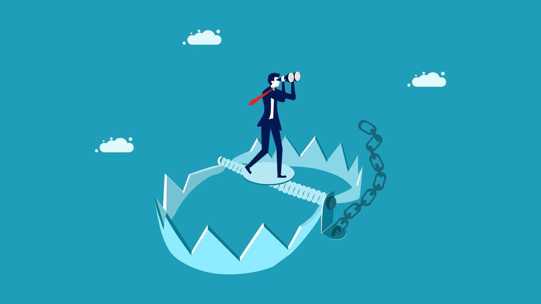 businessman standing on top of a broken chain vector