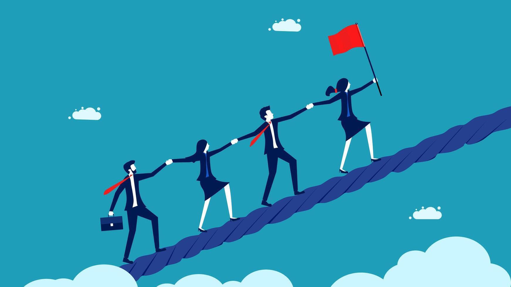 business people walking on a rope with a red flag vector