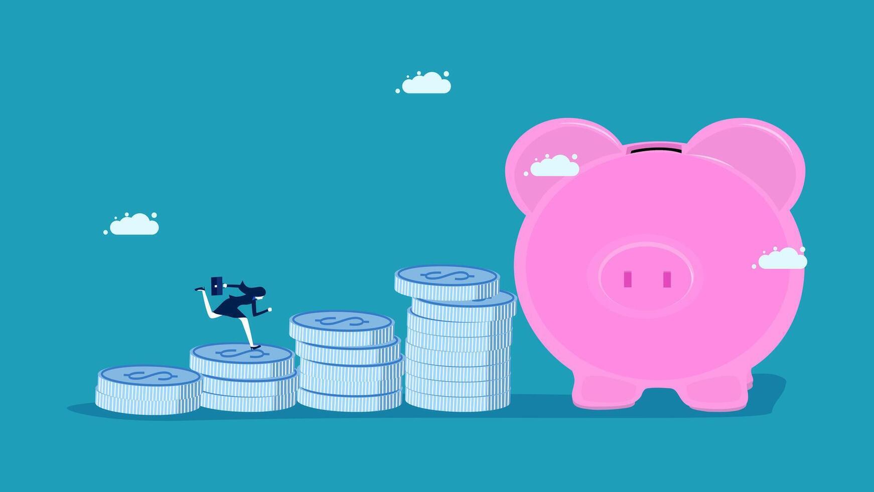 stack of coins and pink piggy bank business concept vector