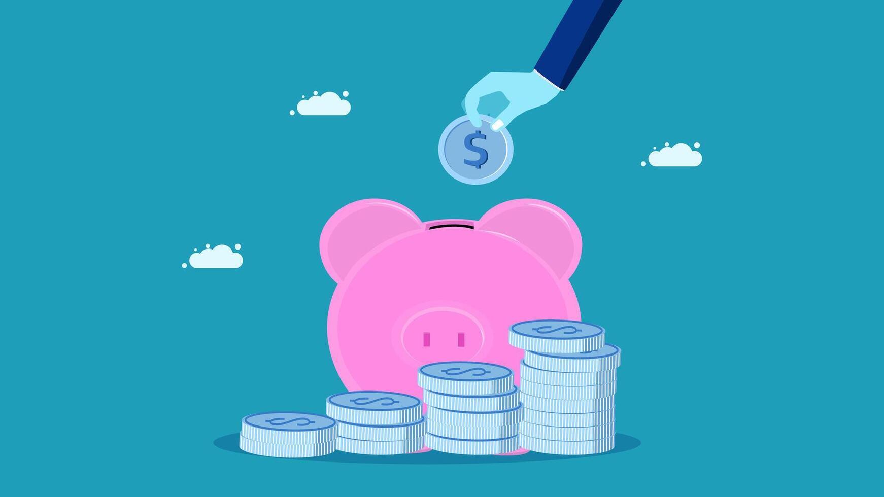 stack of coins and pink piggy bank business concept vector