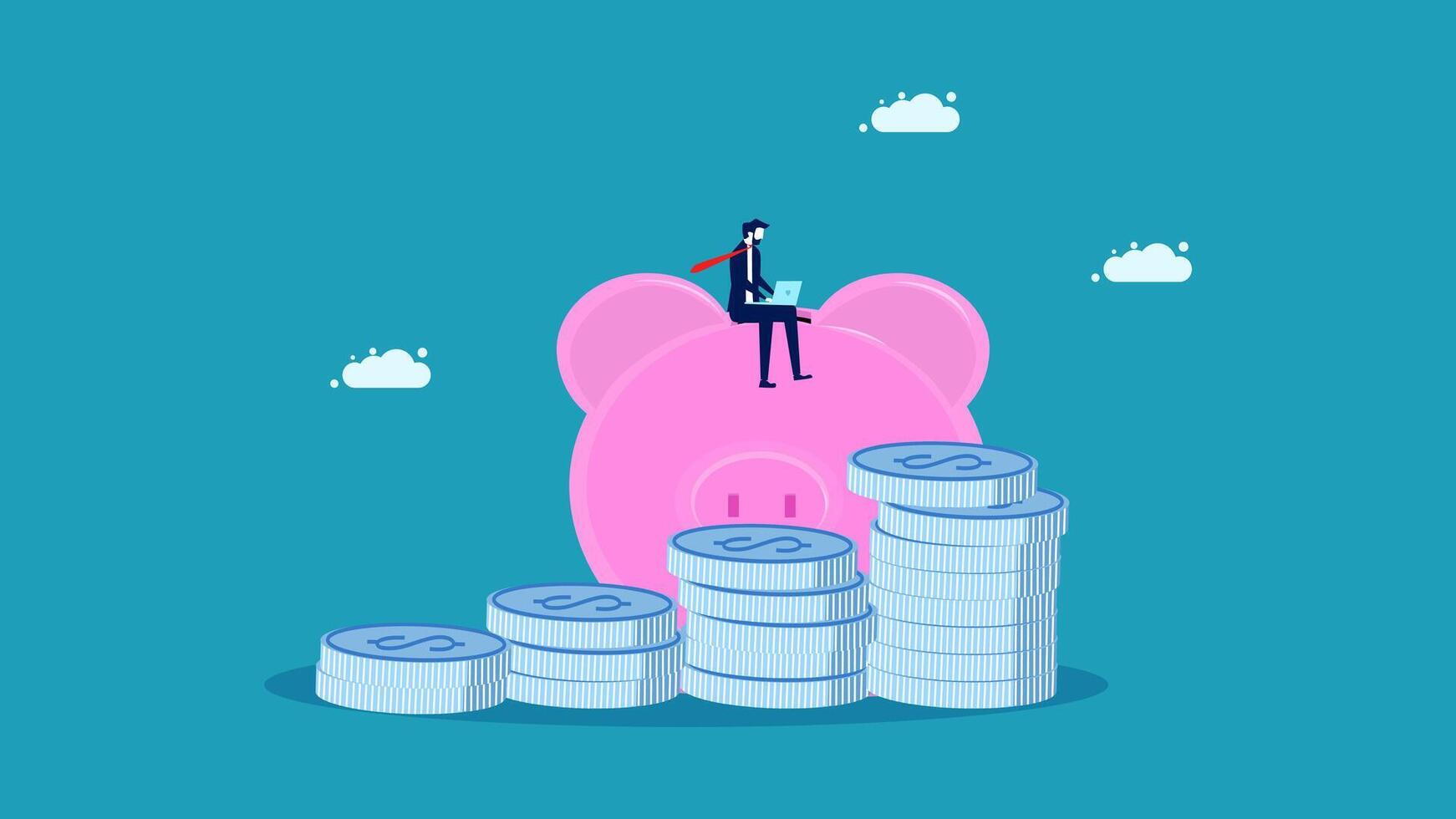 stack of coins and pink piggy bank business concept vector