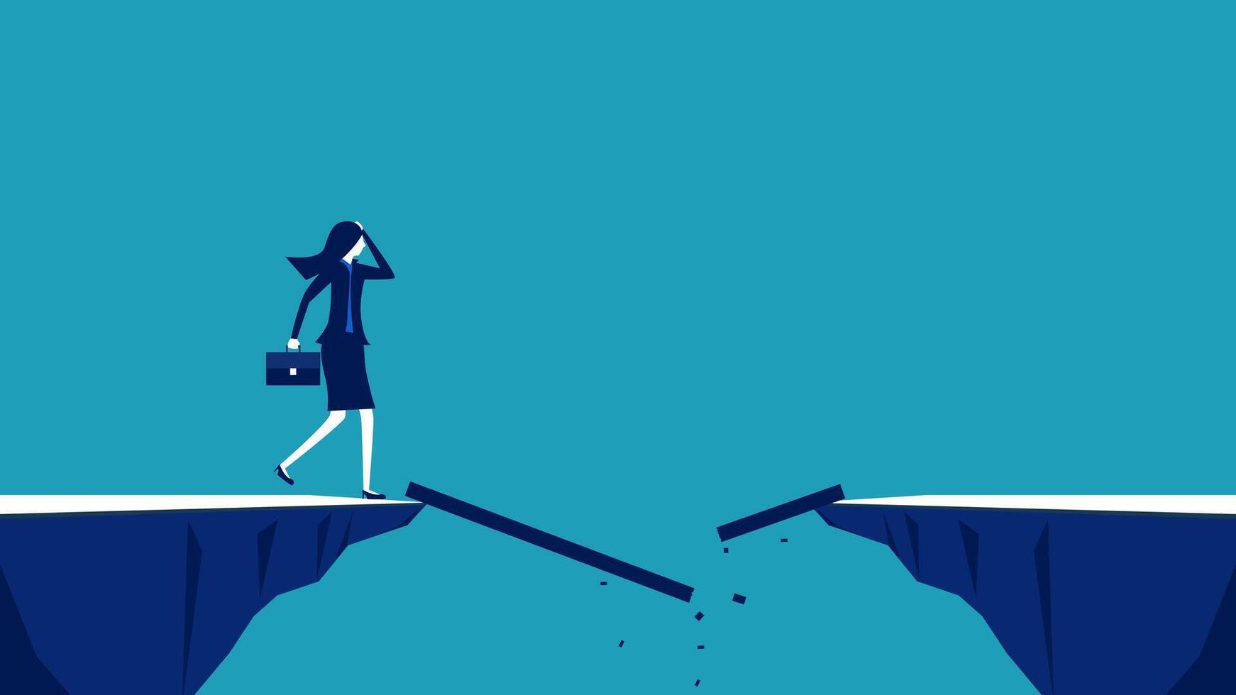 businesswoman walking across the gap between two cliffs vector