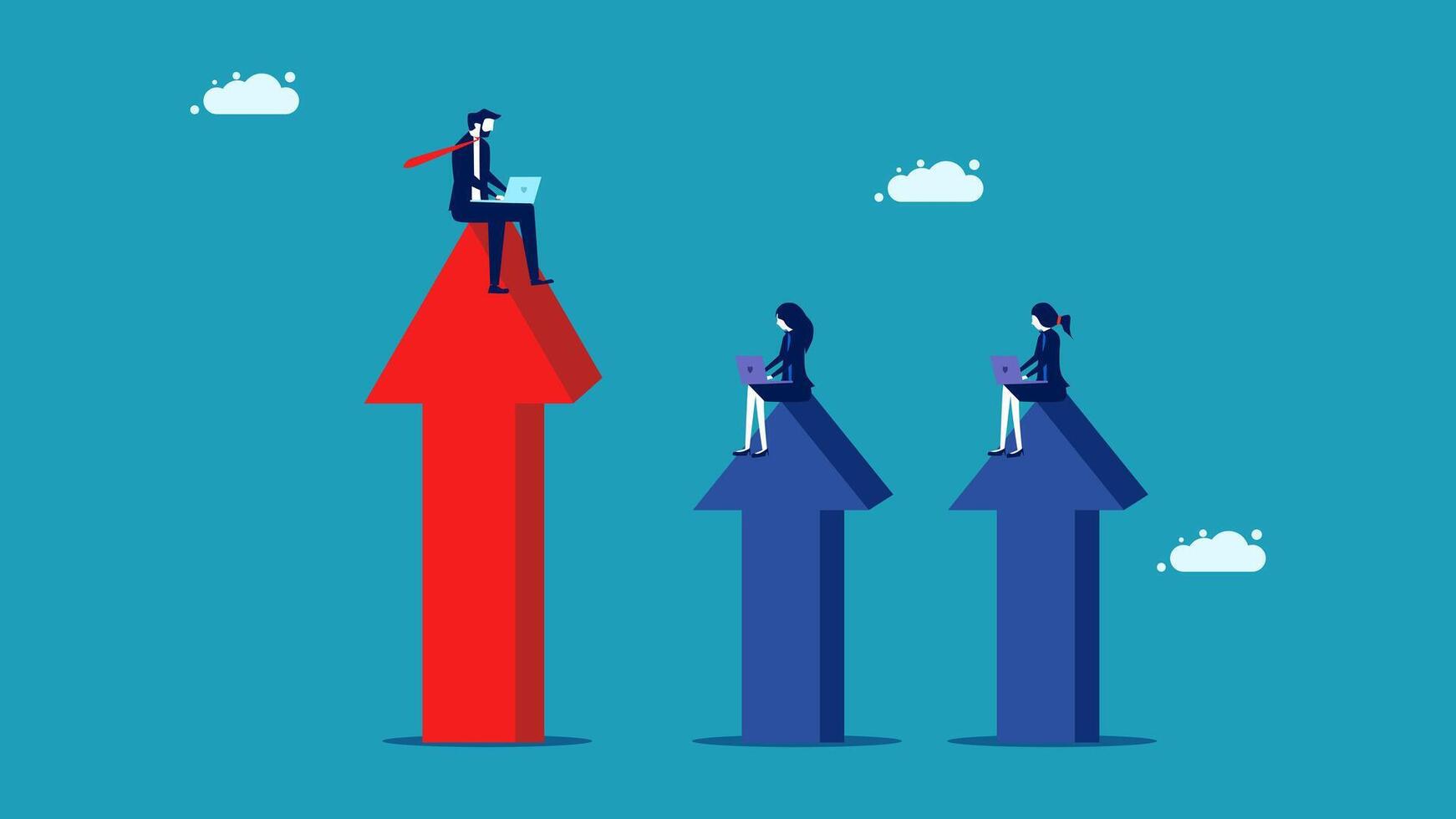 business people on an arrow pointing to the sky vector