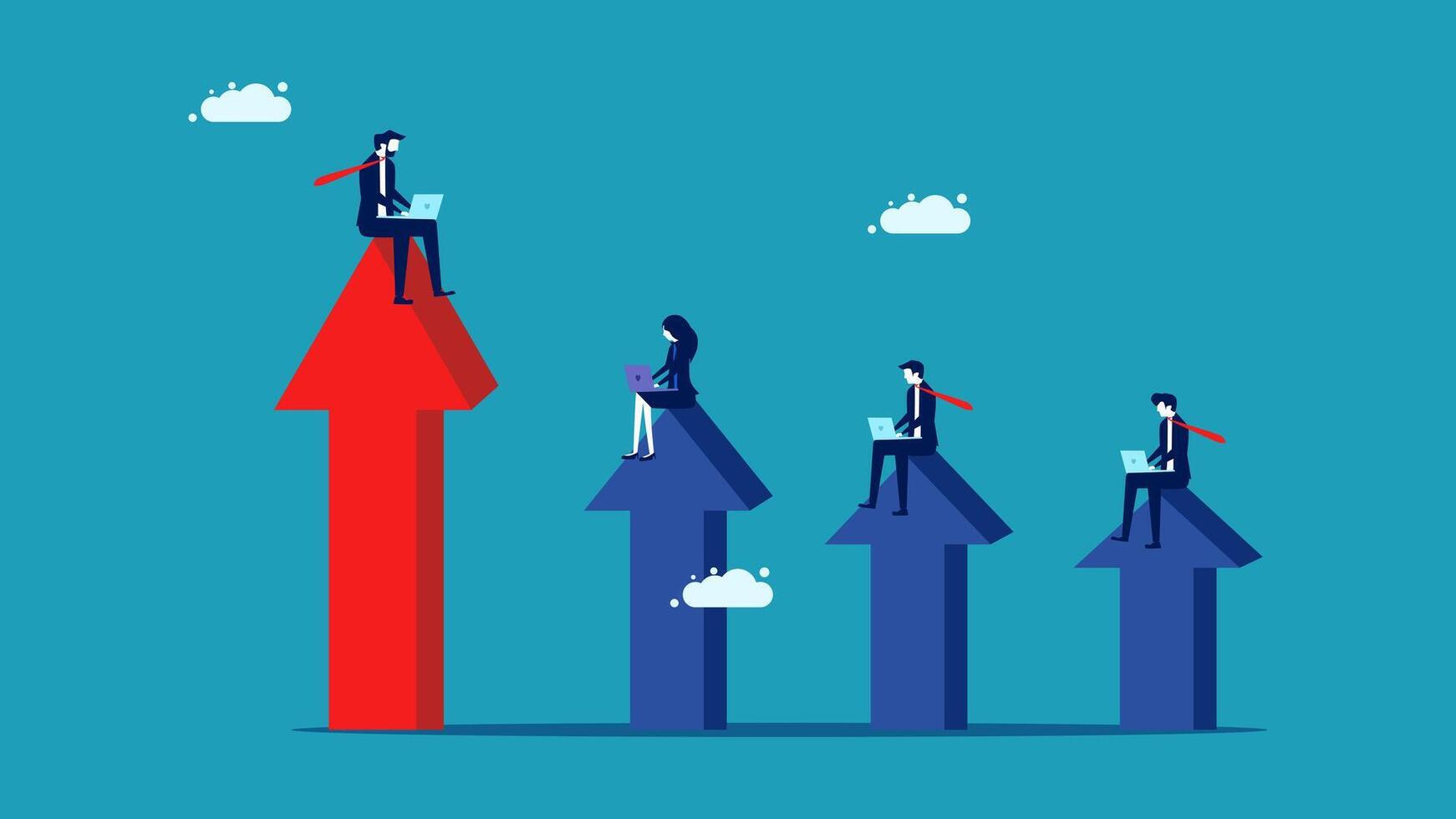 business people on top of arrows with arrows pointing down vector