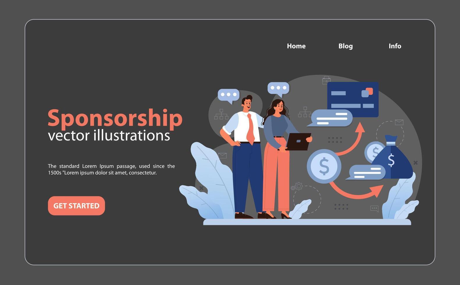 Professional duo evaluates financial aspects of a sponsorship deal. Flat illustration vector