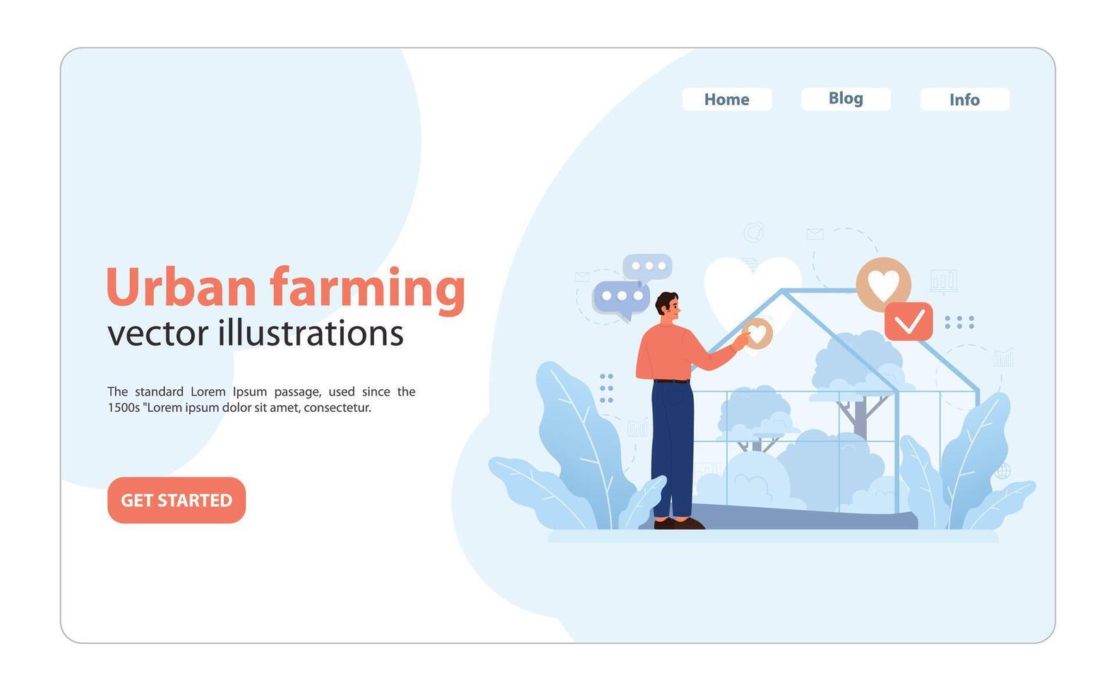 Man appreciates urban greenhouse. Flat illustration vector