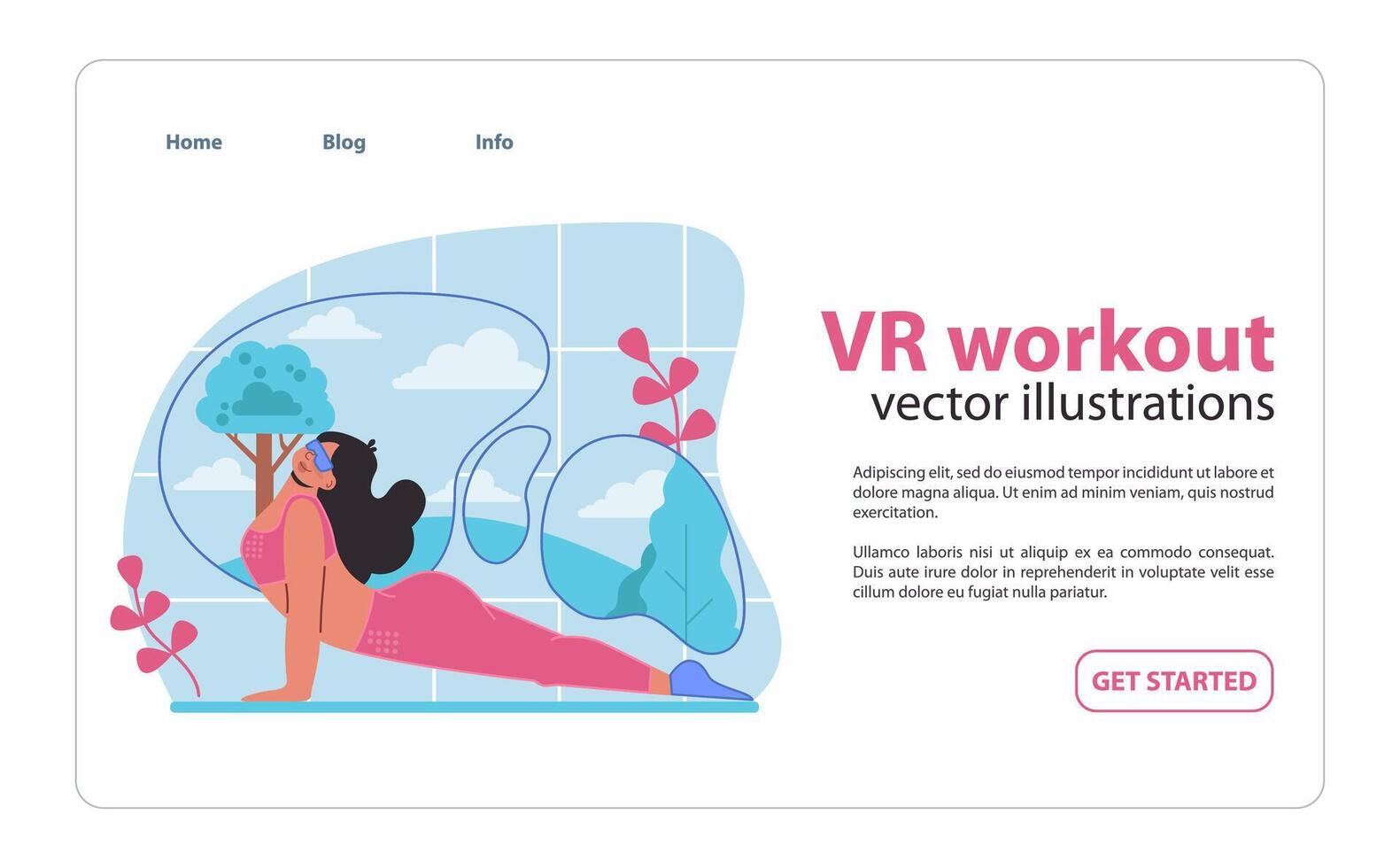 Immerse in a serene VR workout experience, where virtual landscapes meet physical fitness. vector