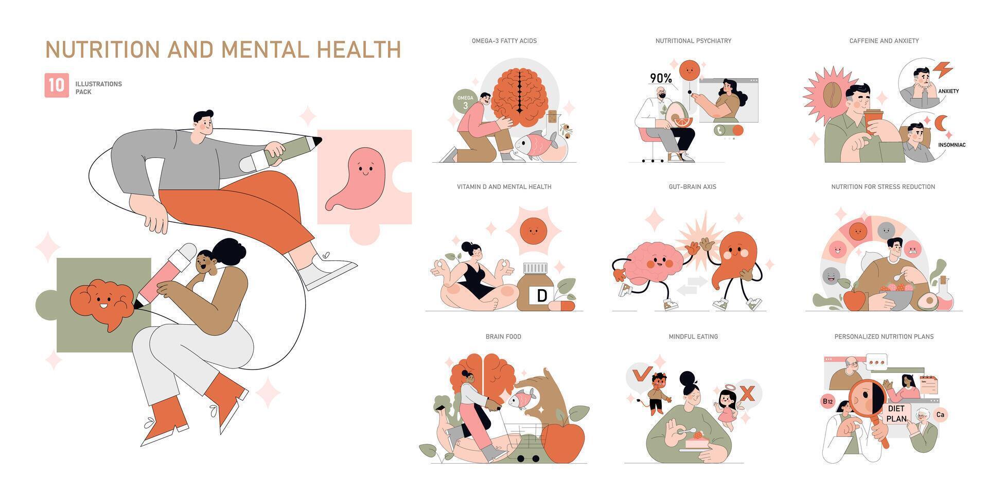 Nutrition And Mental Health. Flat Illustration vector