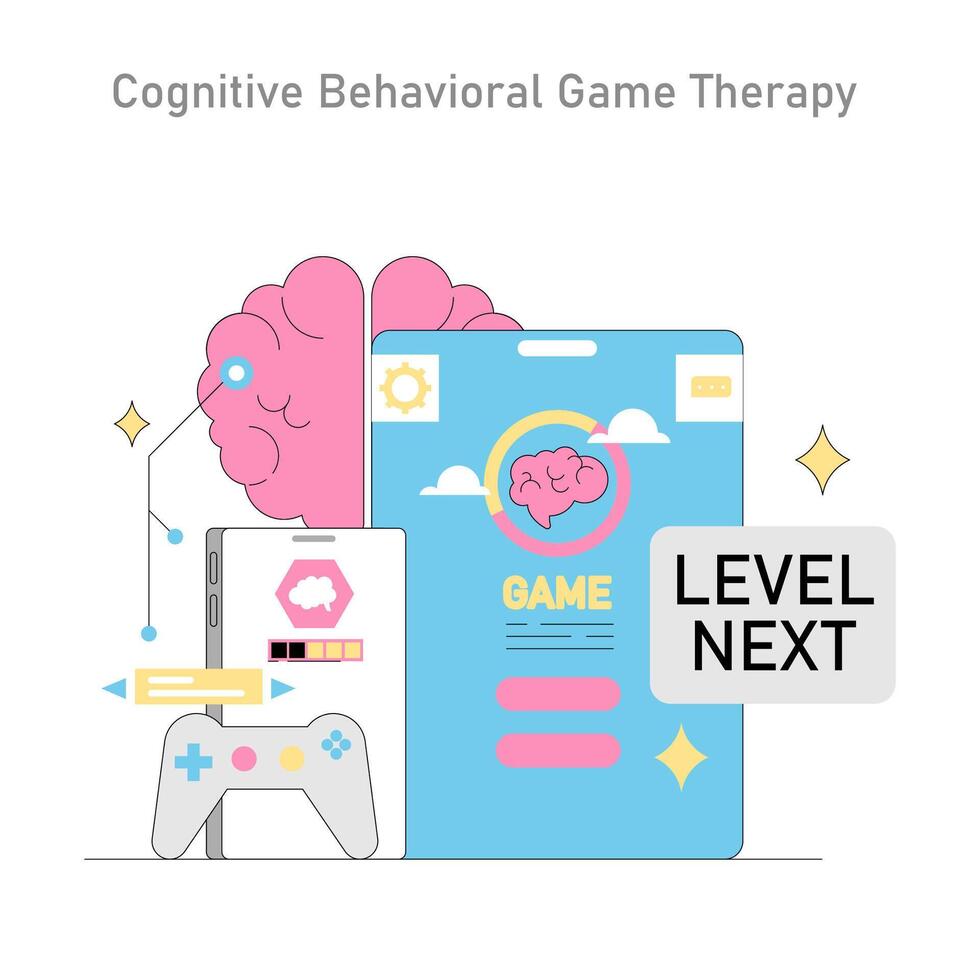Gamification In Psychotherapy. Flat Illustration vector