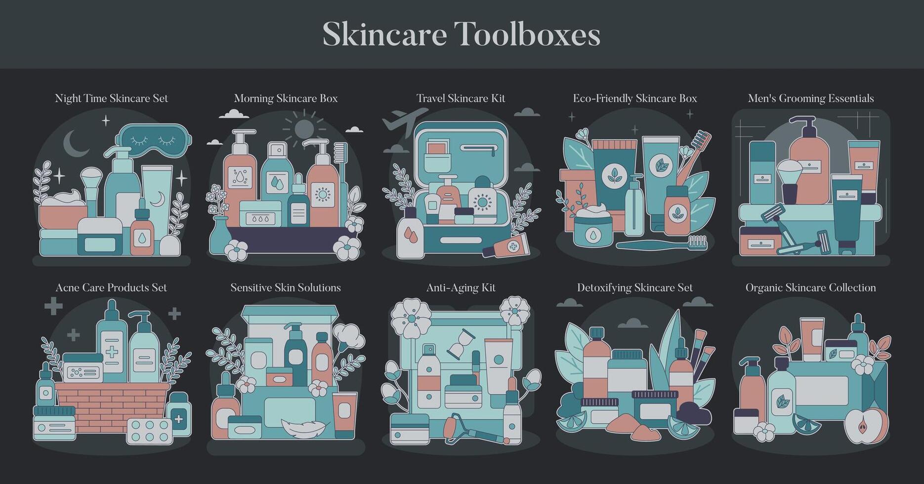 Skincare Toolboxes. Flat Illustration vector