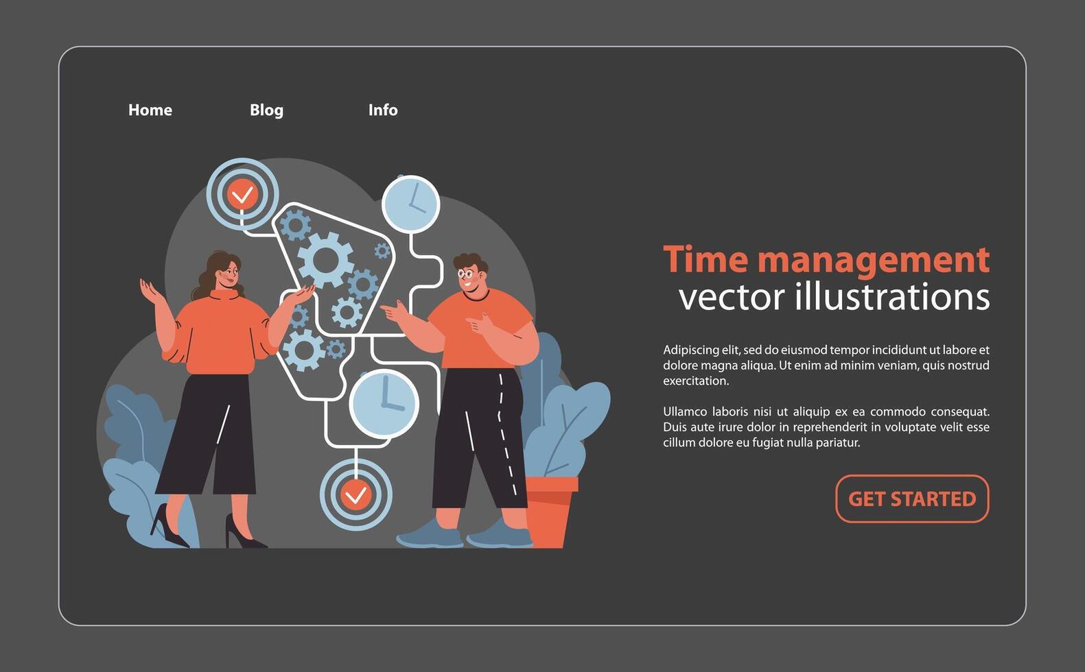 Effective Time Management Strategies set. Project managers coordinate tasks. vector