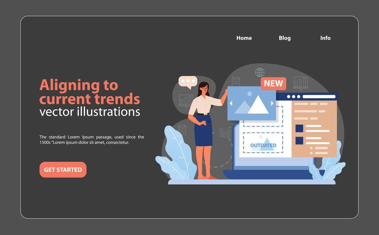 Trend Alignment in Branding. An engaging illustration that portrays a marketer updating. vector