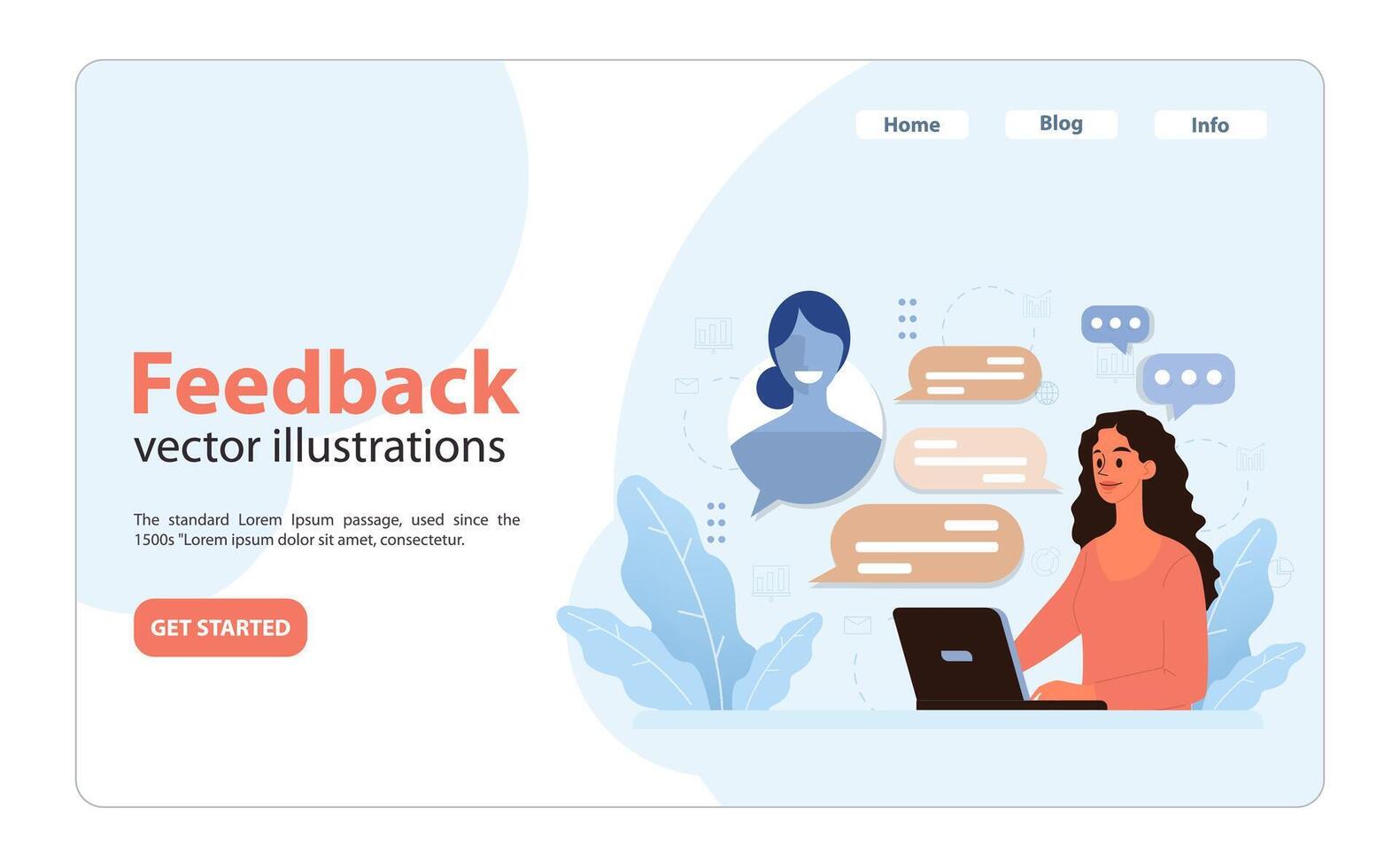 Online feedback concept visualized. Flat illustration vector