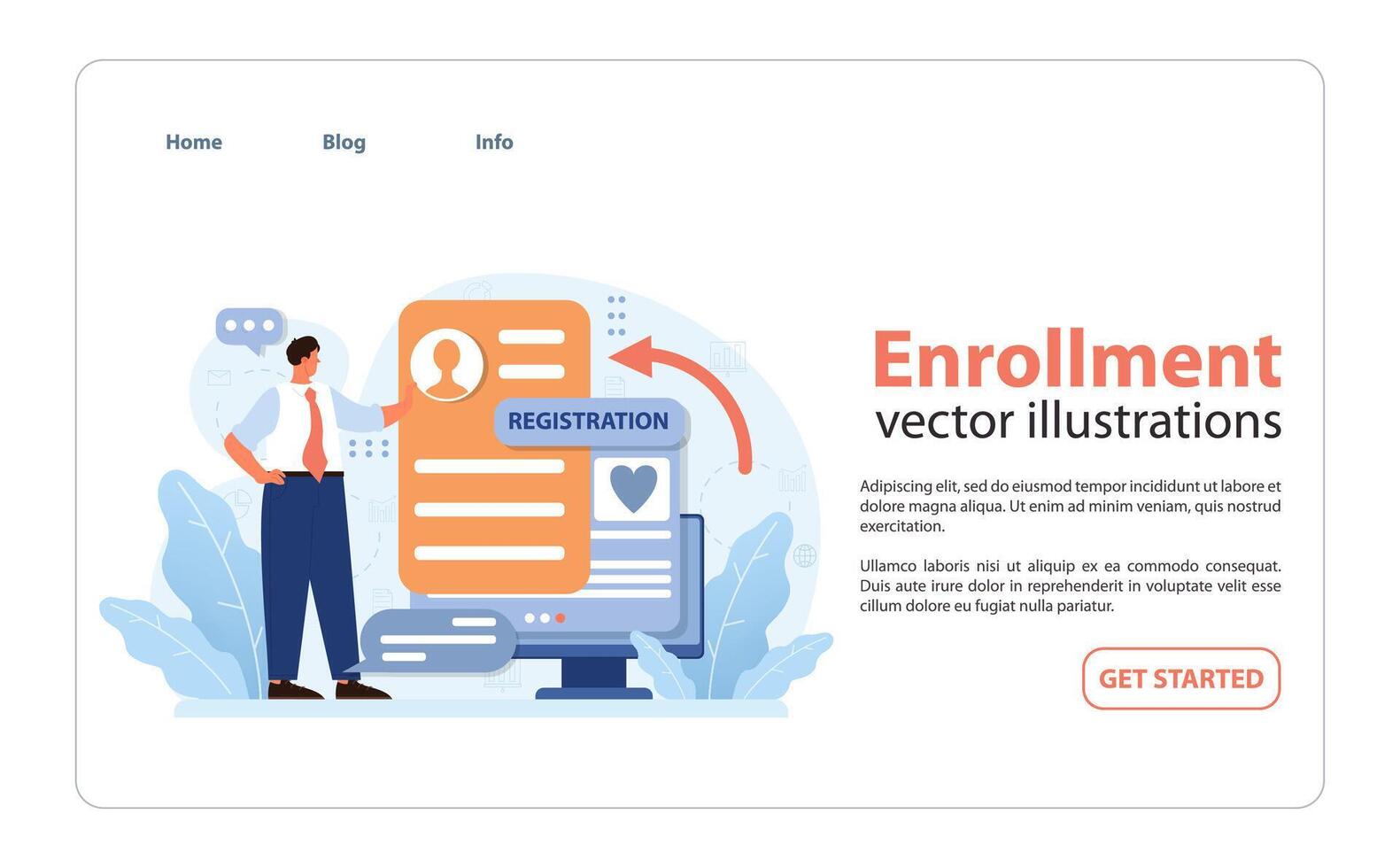 Enrollment process visualized. Flat illustration vector