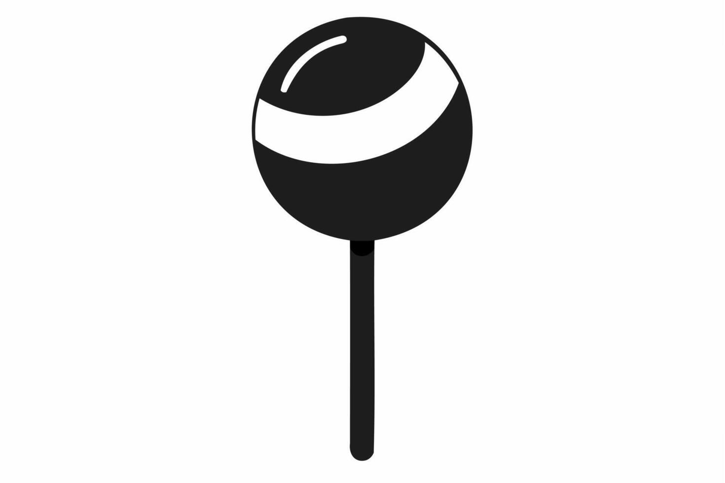 Black silhouette of a round lollipop. Isolated on white background. Sweet candy icon in a minimalist style. Concept of confectionery, dessert, festive treat. Print, design element. vector