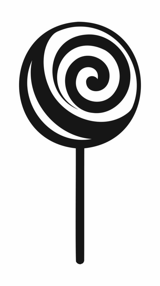 Black silhouette of a lollipop with a swirled pattern. Isolated on white background. Sweet candy icon in a minimalist style. Concept of confectionery, dessert. Print, design element. vector
