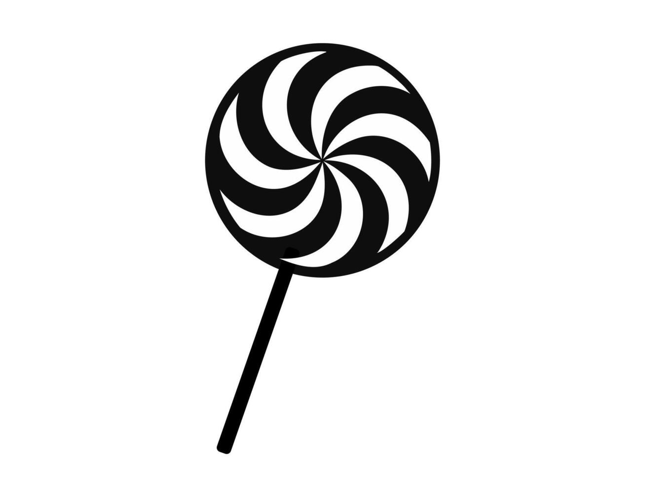 Black silhouette of a lollipop with a swirled pattern. Isolated on white background. Sweet candy icon in a minimalist style. Concept of confectionery, dessert, festive treat. Print, design element. vector