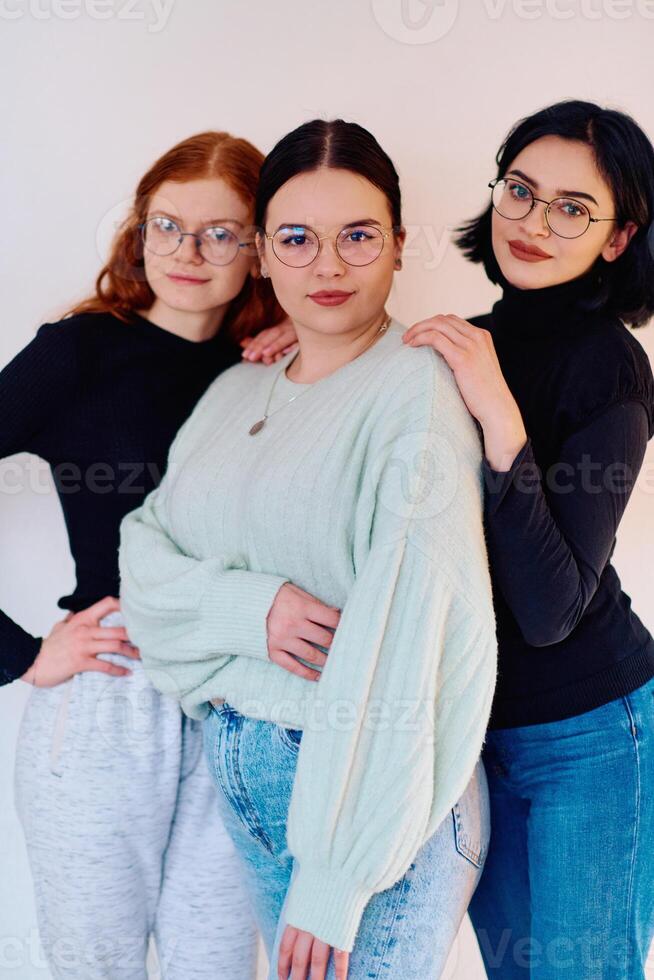 Sisters United. A Portrait of Family Love and Bonding on White Background photo