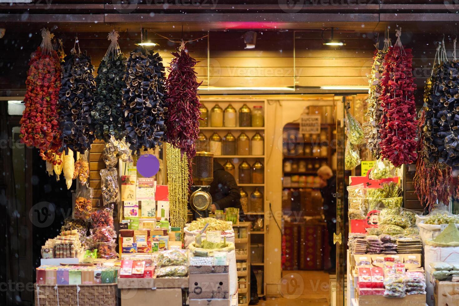 The dried marzipans hang in the shop photo