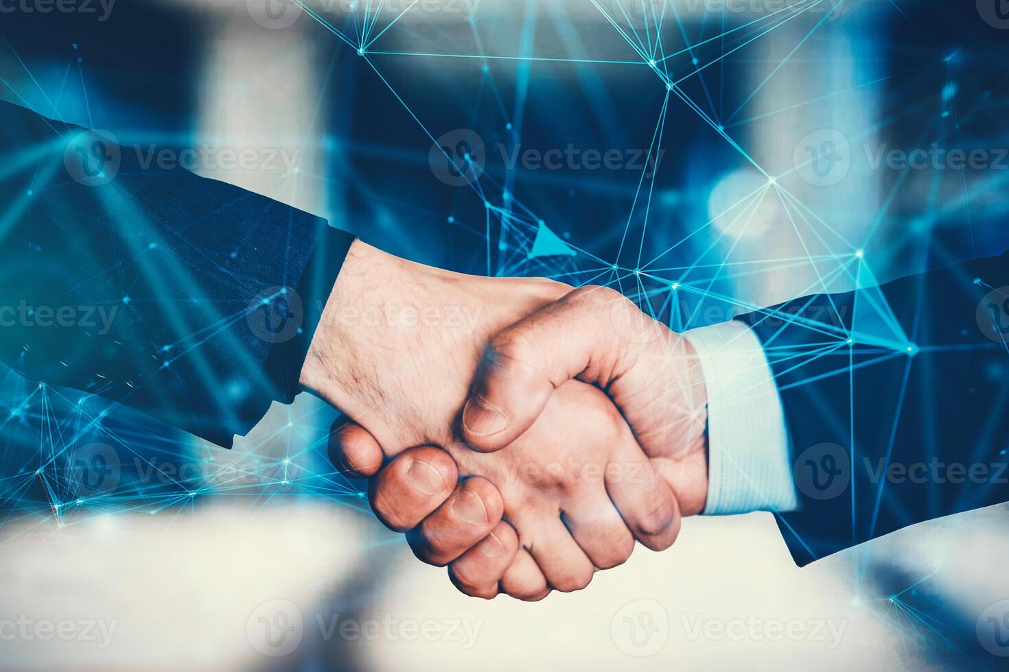 Businessmen making handshake with partner, greeting, dealing, merger and acquisition, business joint venture concept, for business, finance and investment background, teamwork and successful business photo