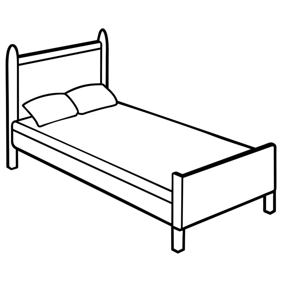 Bed outline coloring book page line art illustration digital drawing vector