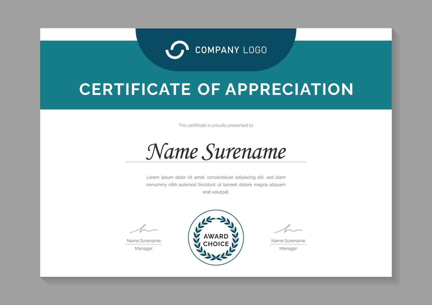 modern blue certificate design template. certificate of appreciation with gold badge vector