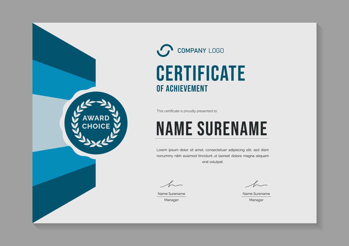 modern blue certificate design template. certificate of appreciation with gold badge vector