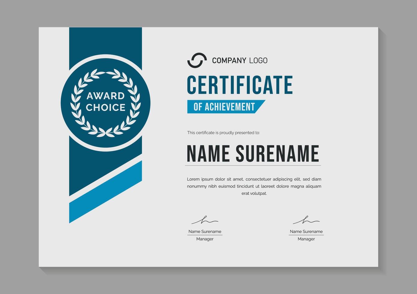 modern blue certificate design template. certificate of appreciation with gold badge vector