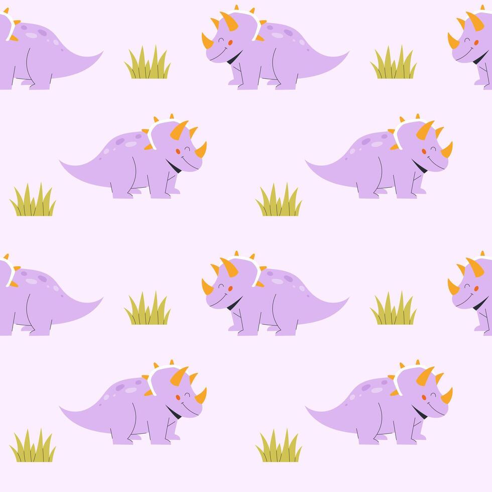 Childrens animals background. Triceratops dinosaurs seamless pattern on a light background vector