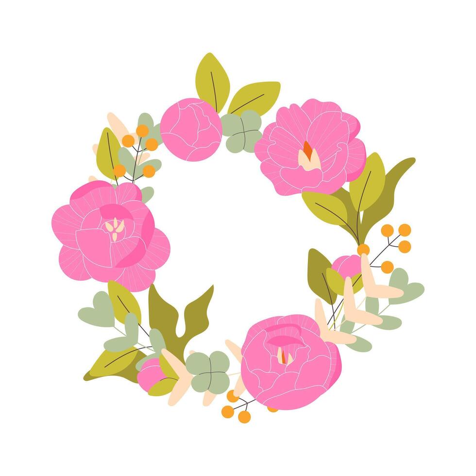 Wreath of flowers. Wreath with peonies on a white background vector