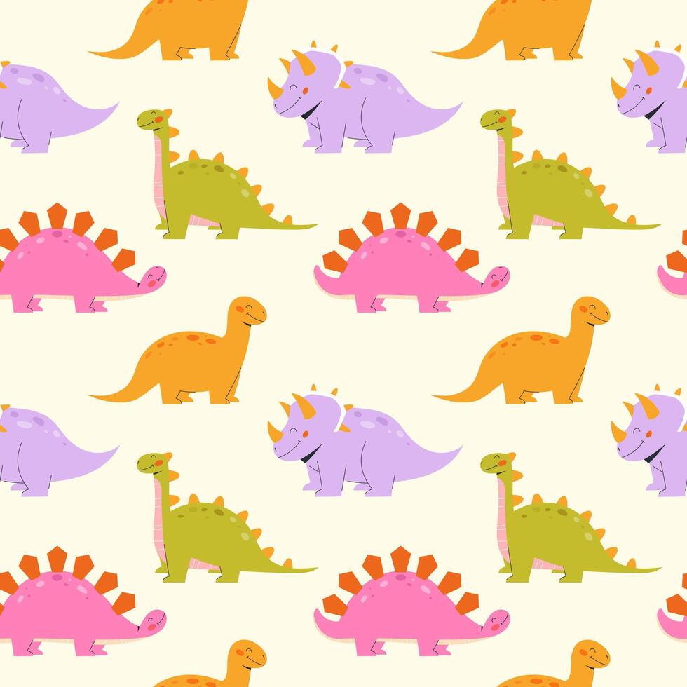 Childrens animals background. Seamless pattern with dinosaurs on a light background vector
