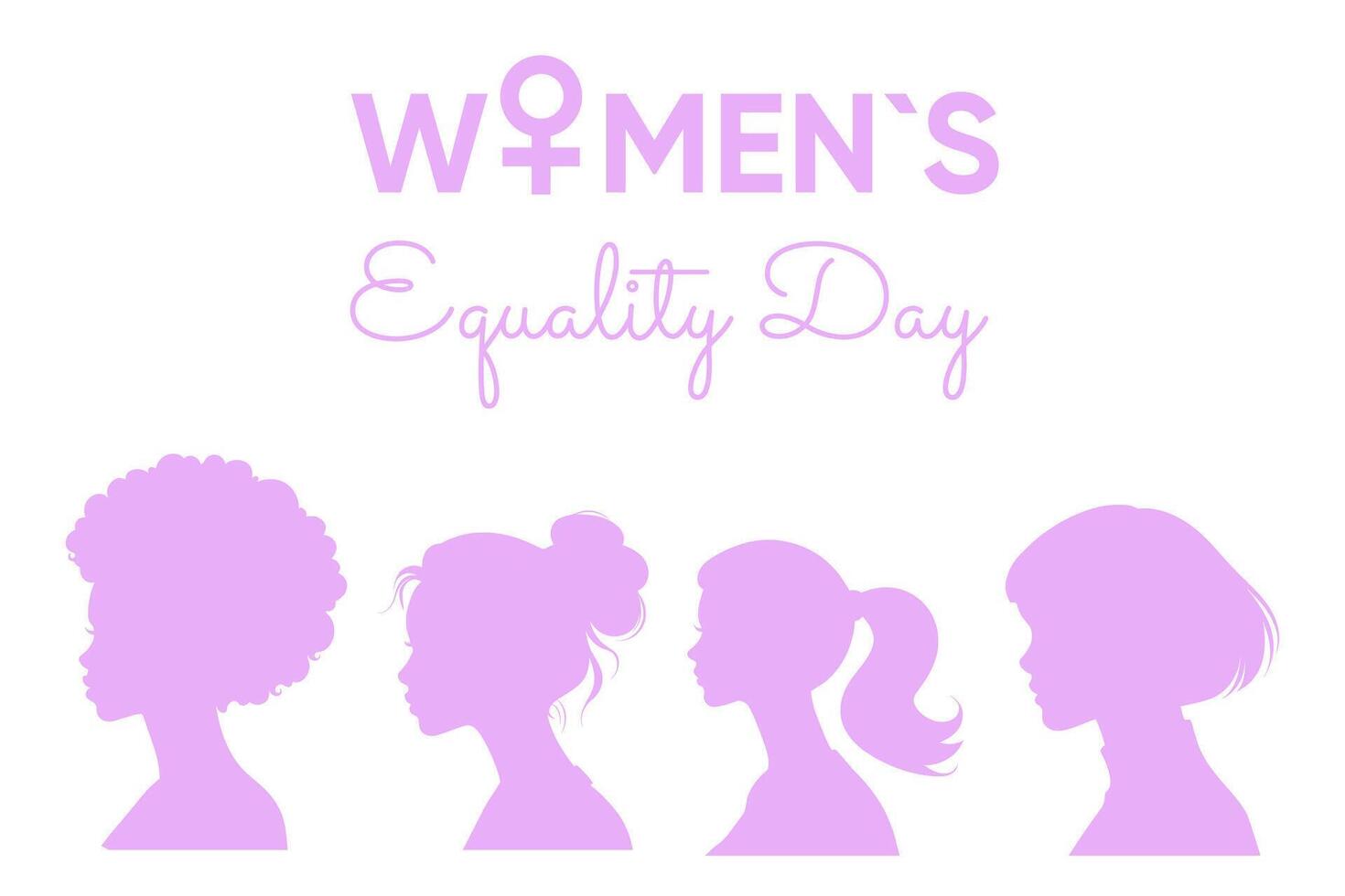 Womens Equality Day banner. Beautiful purple silhouettes of diverse girls, women. vector