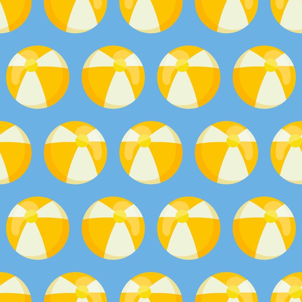 Seamless beach pattern. Summer yellow beach ball on blue background. illustration vector